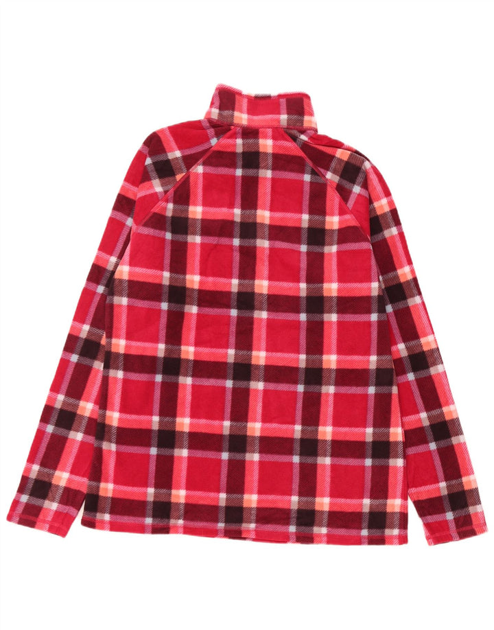 EDDIE BAUER Damen-Fleecepullover mit Reißverschluss am Hals, UK 14, mittelrot, kariert, Polyester