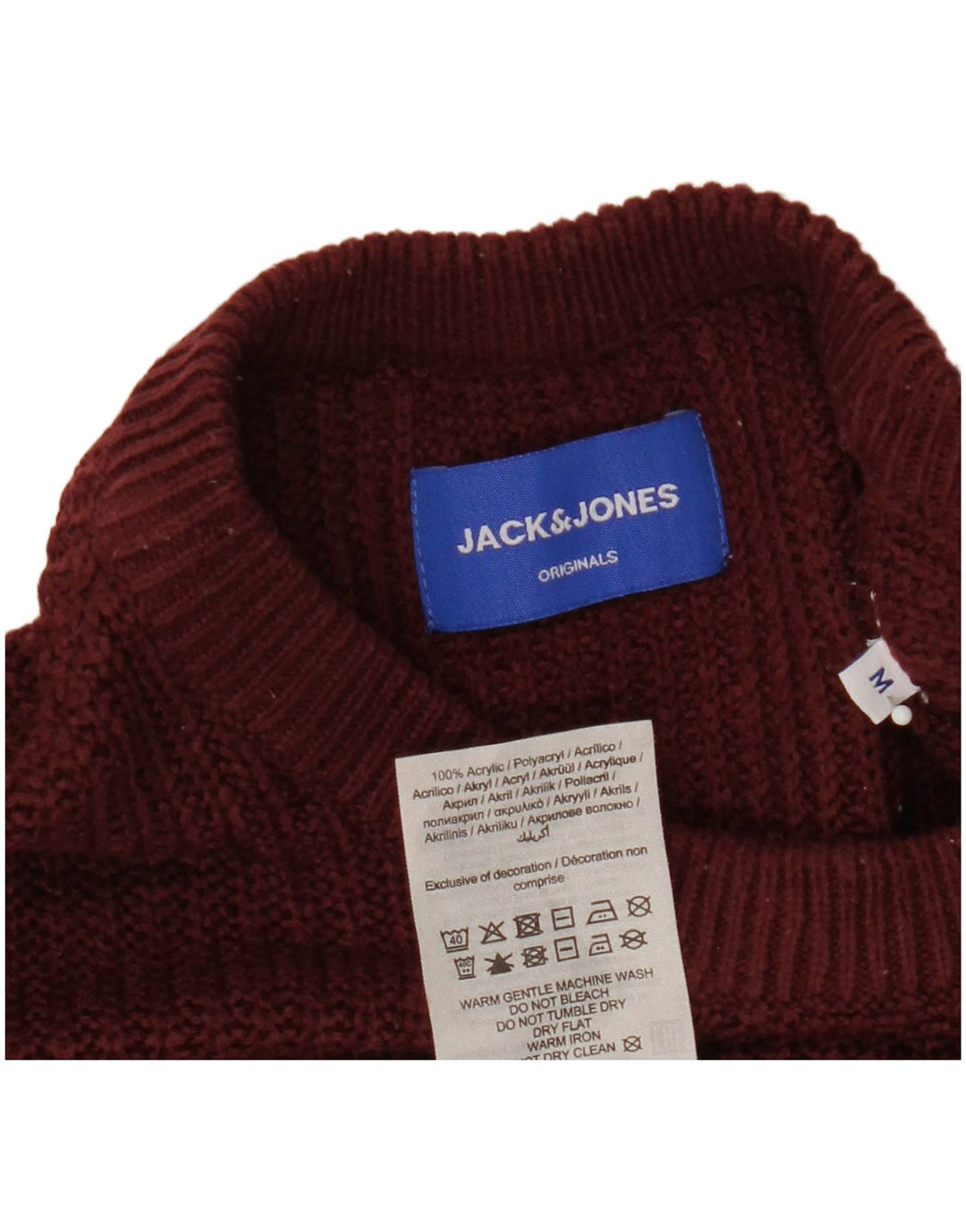 Jack & Jones Herren-Pullover mit Rundhalsausschnitt, mittleres Burgunderrot, Acryl