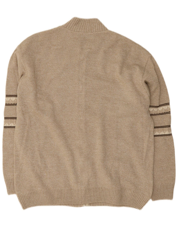 Maxferre Herren-Cardigan mit durchgehendem Reißverschluss, 2XL, beige, geometrisches Acryl
