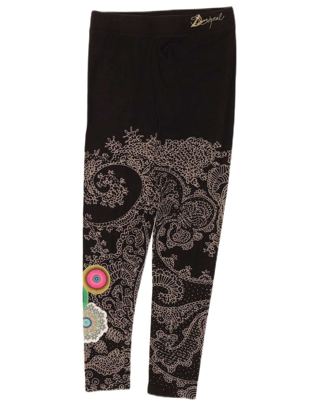Desigual Damen Grafik-Leggings UK 12 Medium Schwarz Paisley