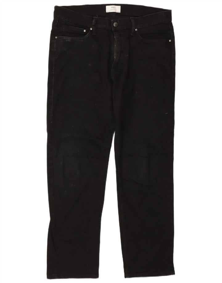 Marks & Spencer Herren Straight Jeans W36 L31 Schwarze Baumwolle