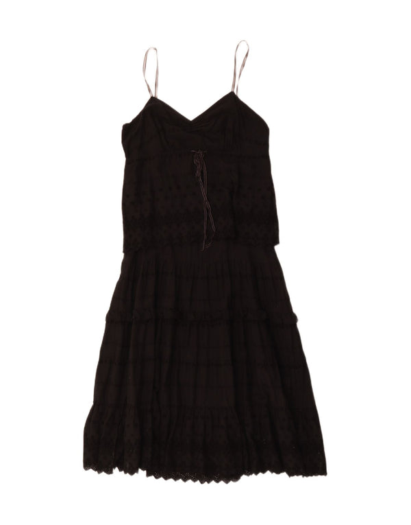 Calvin Klein Jeans Damen Ärmelloses A-Linien-Kleid UK 12 Mittelschwarze Baumwolle