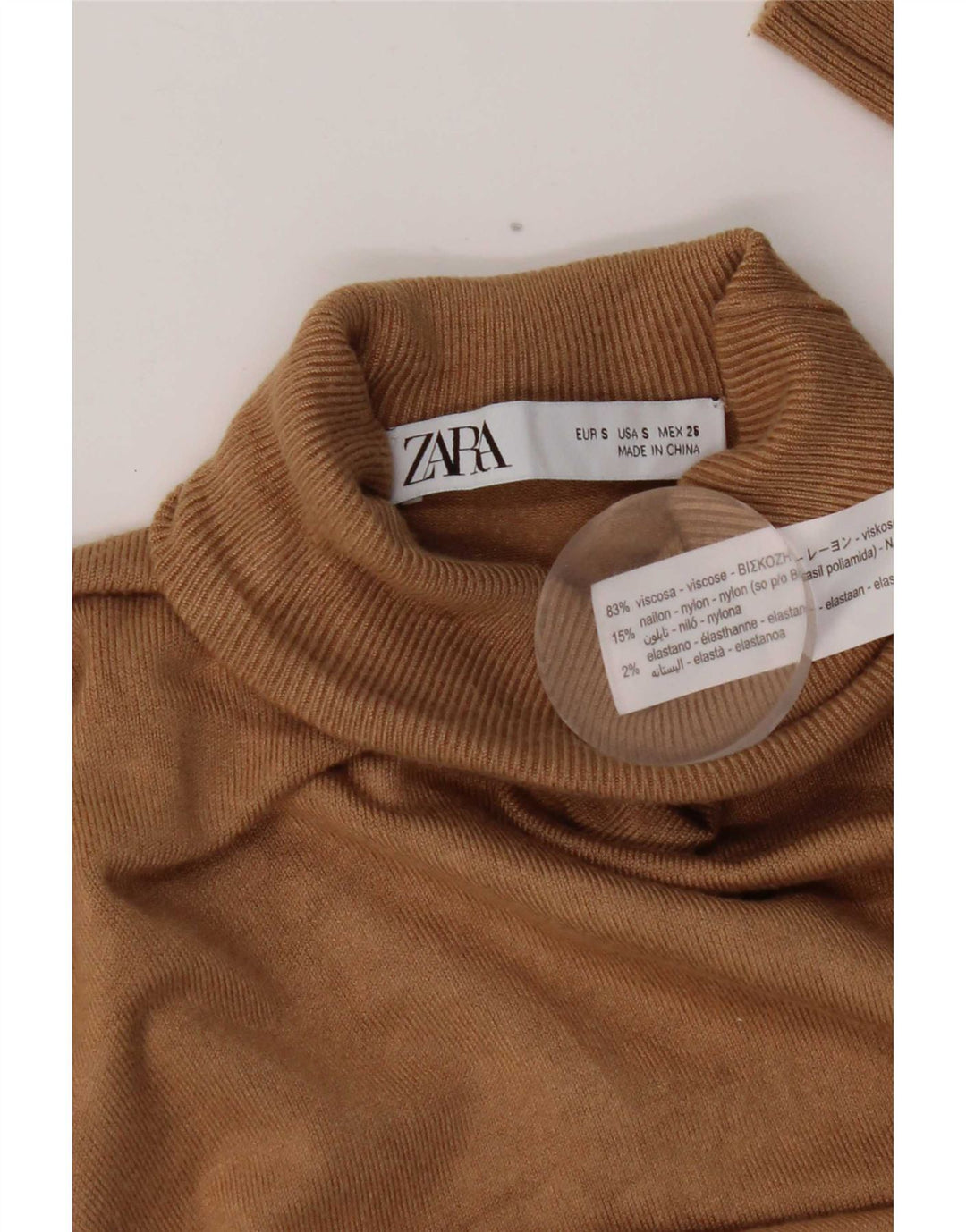 Rollkragenpullover für Damen von Zara, Gr. 10, Größe S, braun, Viskose