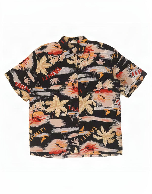 Vintage Damen Hawaii-Kurzarmshirt EU 40/42 Mittelschwarz geblümt