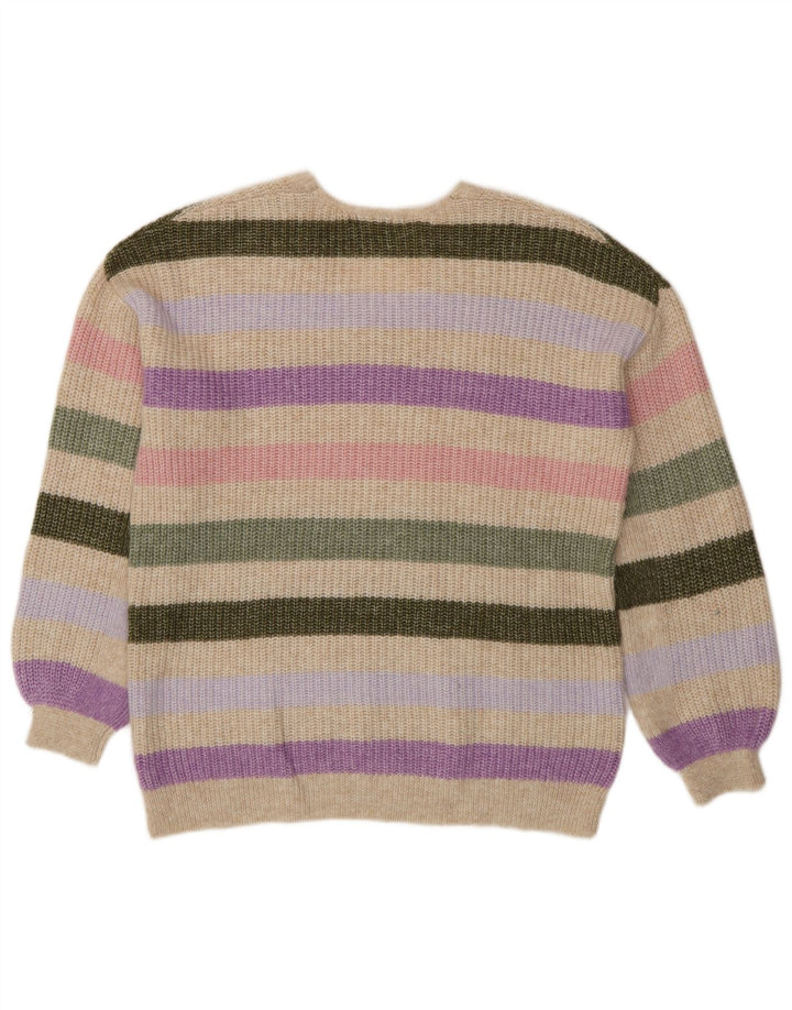 Marks & Spencer Damen-Pullover mit V-Ausschnitt, UK 14, Mittelbeige gestreift