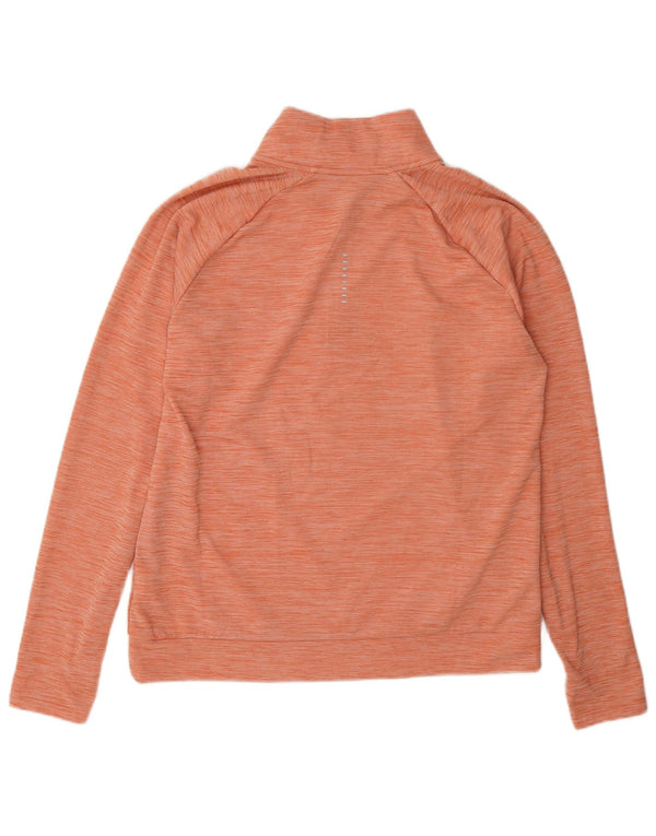 Nike Damen Dri Fit Zip Neck Sweatshirt Pullover UK 14 Medium Orange Flecked