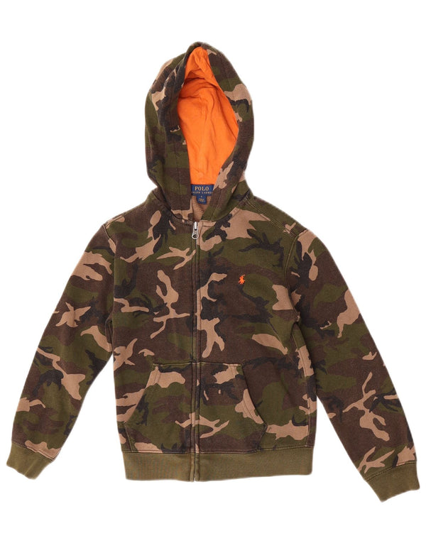 Polo Ralph Lauren Jungen-Kapuzenpullover mit Reißverschluss, 6–7 Jahre, grüne Camouflage-Baumwolle