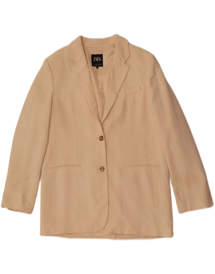 Zara Damen 2-Knopf-Übergröße-Blazer-Jacke, UK 10, Small, Beige, Polyester