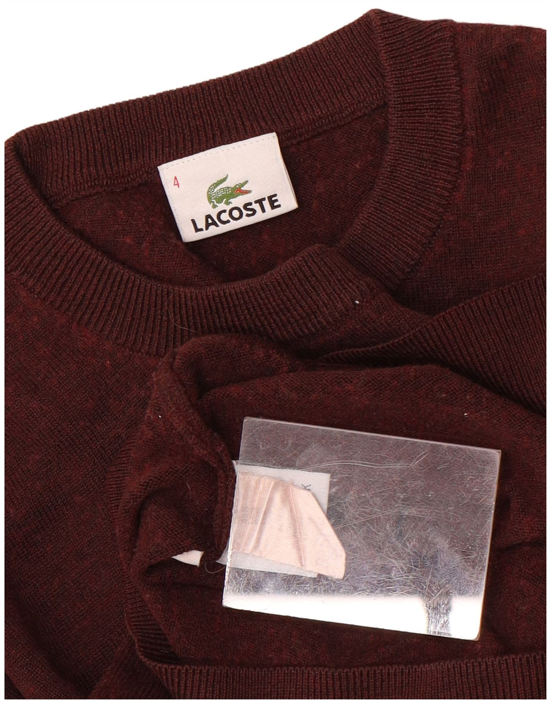 LACOSTE Herren-Pullover mit Rundhalsausschnitt, Größe 4, mittlere kastanienbraune gesprenkelte Wolle