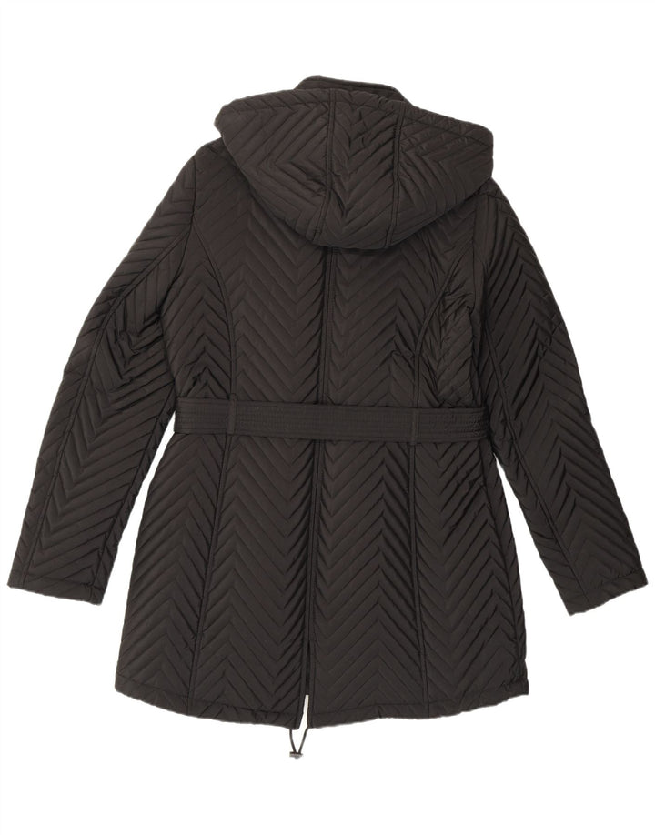 Dkny Damen-Windbreaker-Mantel mit Kapuze, UK 12, Mittelschwarz, Chevron