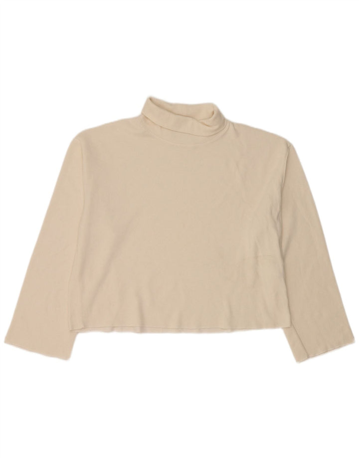 Zara Damen Top Langarm UK 16 Large Weiße Baumwolle