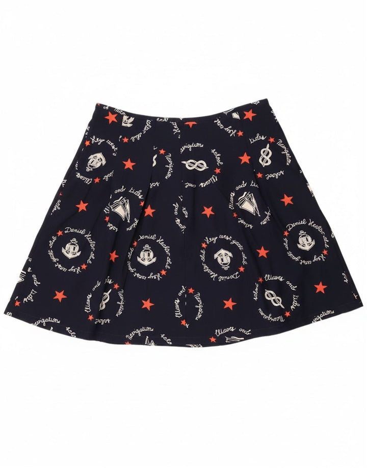 Vintage Damen grafischer A-Linien-Rock W30 Medium Navy Blue Geometrisch