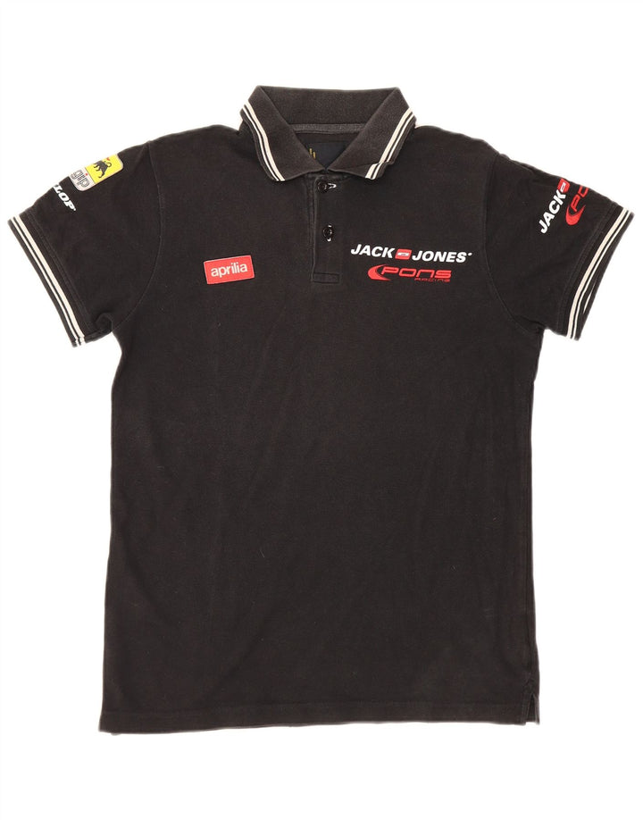 Jack & Jones Herren-Poloshirt mit Grafik, Größe S, schwarze Baumwolle
