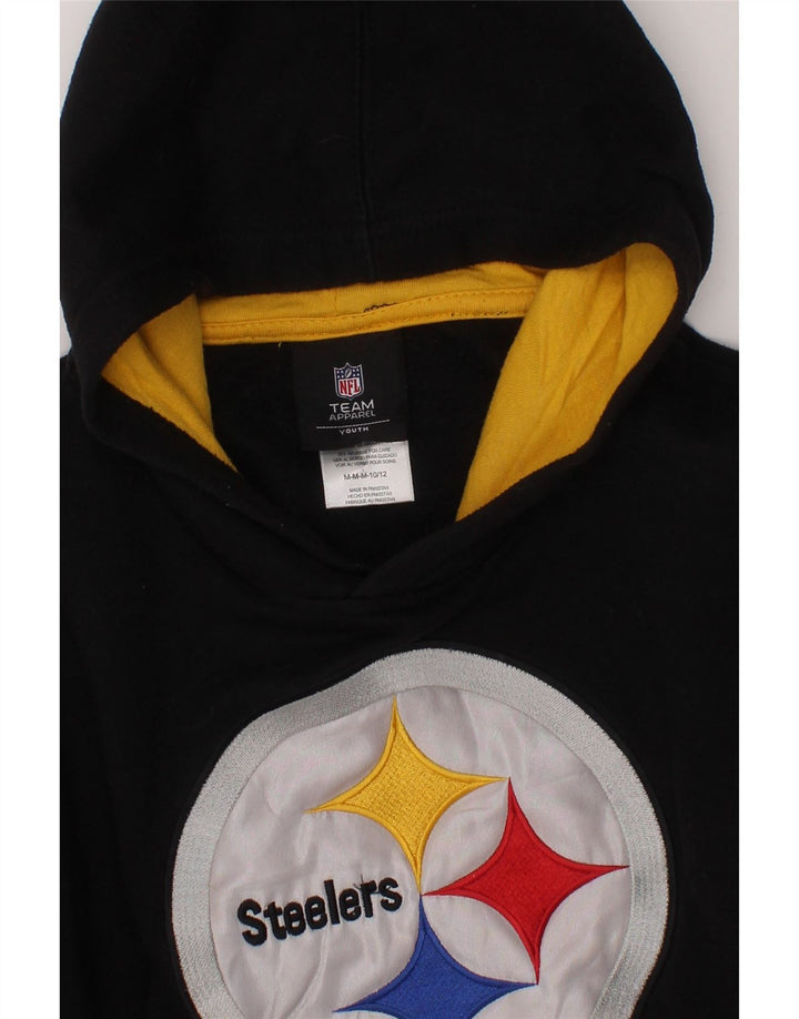 NFL TEAM APPAREL Boys Graphic Hoodie Jumper 10-11 Years Medium Black Vintage NFL TEAM APPAREL and Second-Hand NFL TEAM APPAREL from Messina Hembry 