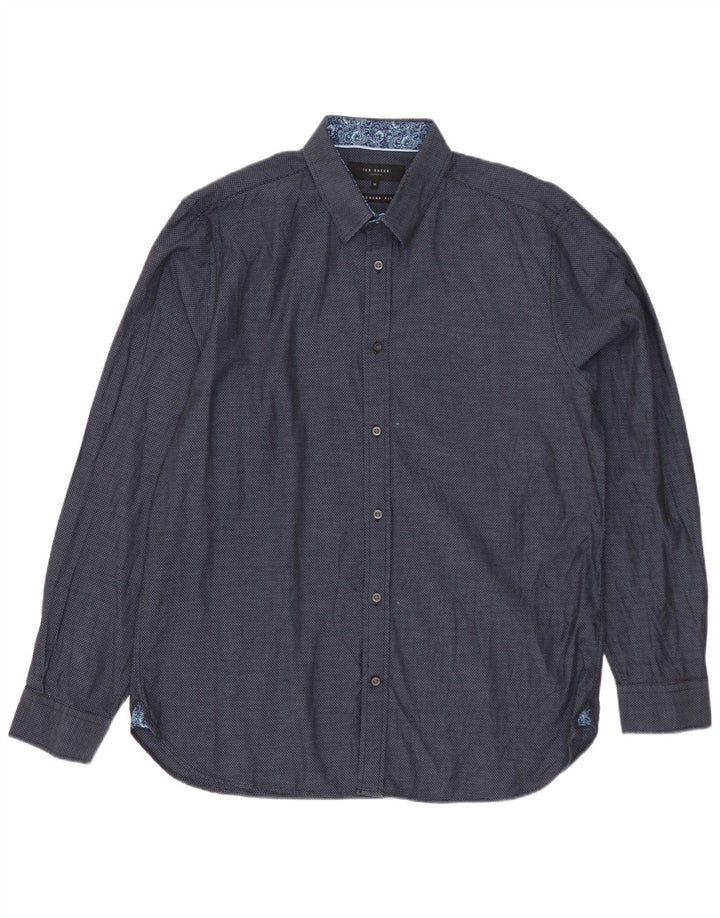 TED BAKER Herren-Hemd mit normaler Passform, Größe 16, große marineblau gepunktete Baumwolle