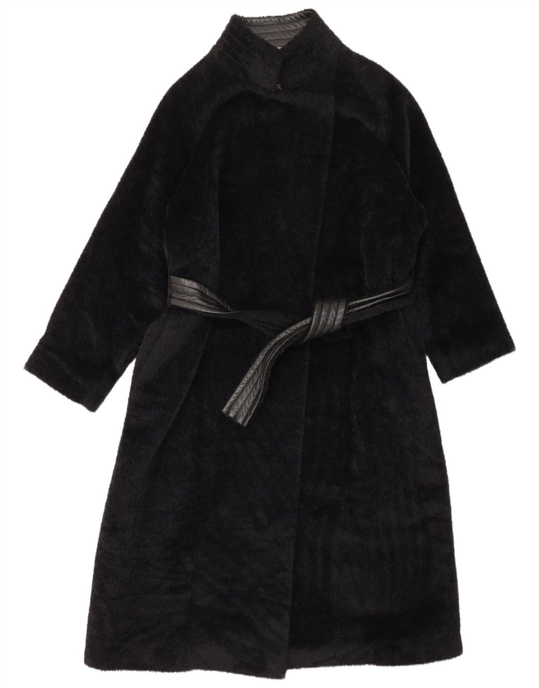 Max Mara Damen-Wickelmantel aus Kunstleder, Gr. 8, Schwarz, Alpakawolle