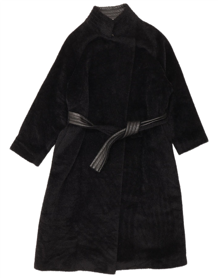 Max Mara Damen-Wickelmantel aus Kunstleder, Gr. 8, Schwarz, Alpakawolle