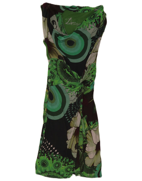 Desigual Damen Grafisches ärmelloses A-Linien-Kleid UK 6 XS Grün Geometrisch