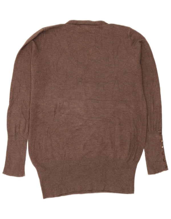 Zara Damen-Pullover mit V-Ausschnitt, UK 14, Größe L, braun, Viskose