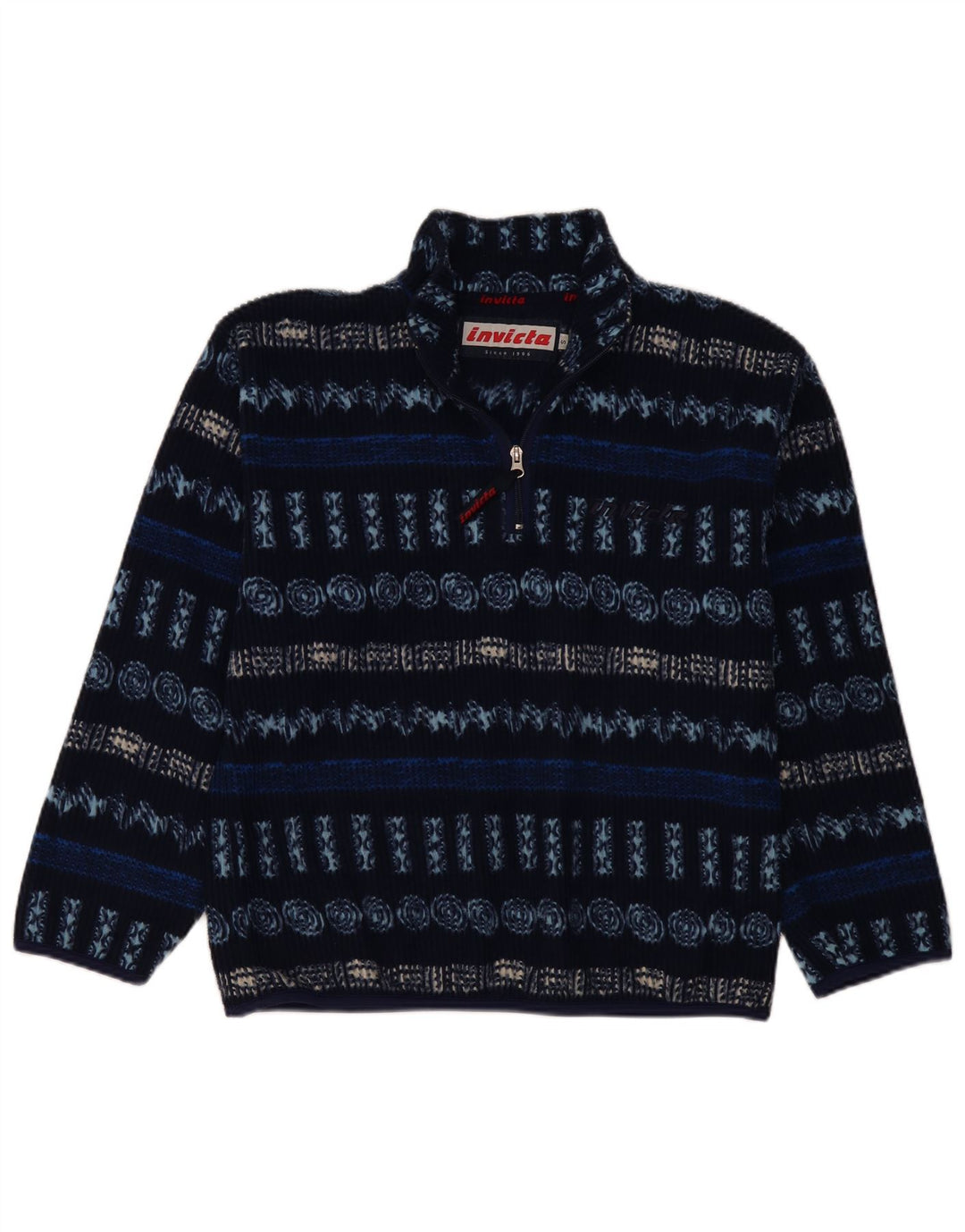 Invicta Herren-Fleecepullover mit Reißverschluss am Hals, klein, marineblaues geometrisches Polyester