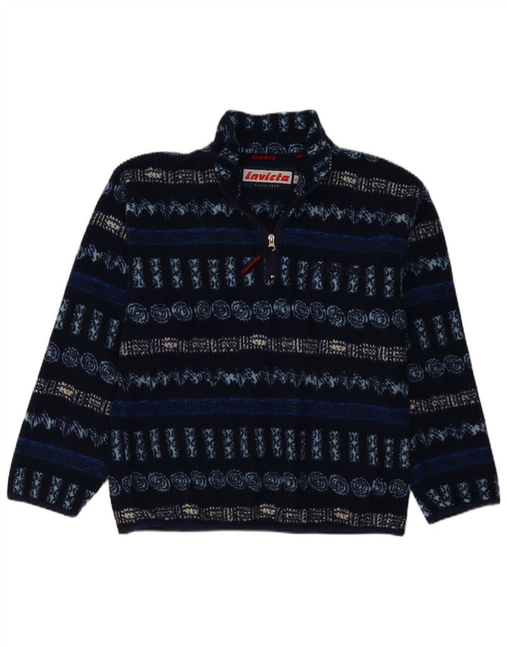 Invicta Herren-Fleecepullover mit Reißverschluss am Hals, klein, marineblaues geometrisches Polyester