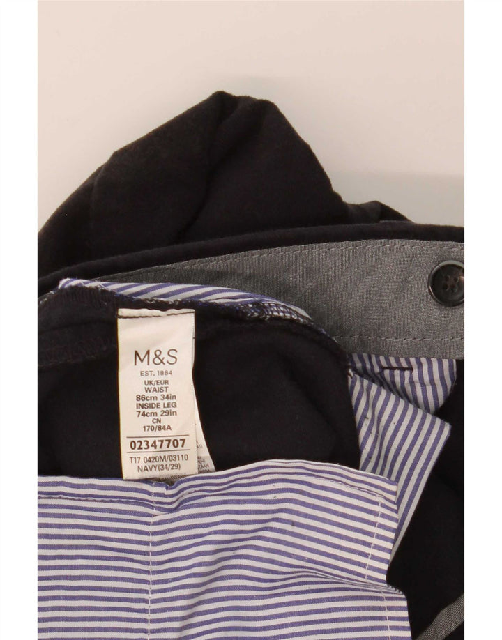 Marks & Spencer Herren-Anzughose in normaler Passform, W34 L29, marineblaue Baumwolle