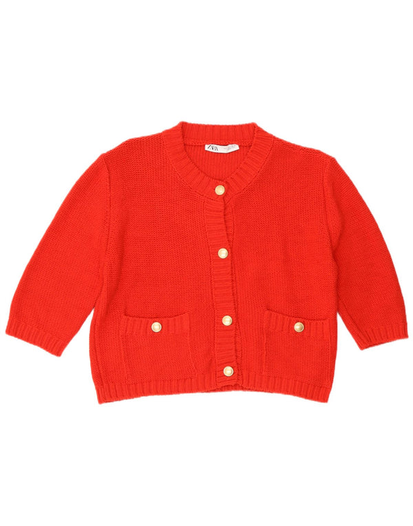 Zara Damen Crop 3/4-Ärmel-Cardigan-Pullover UK 16 Large Rot