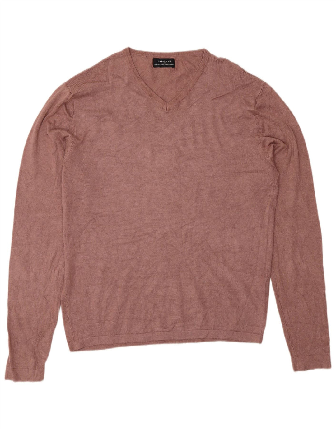 Zara Herren-Pullover mit V-Ausschnitt, XL, rosa Viskose
