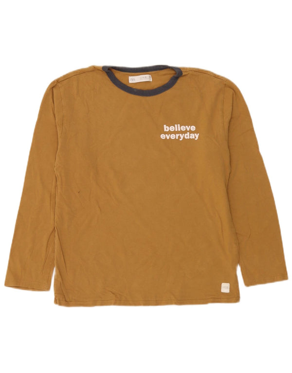 Zara Jungen Graphic Top Langarm 11-12 Jahre braune Baumwolle