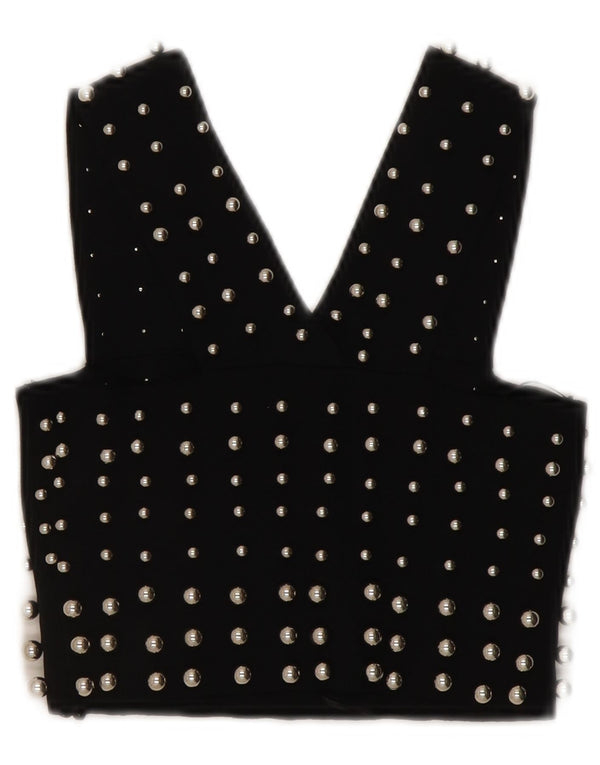 Topshop Damen Ärmelloses Crop Top UK 6 XS Schwarze Viskose