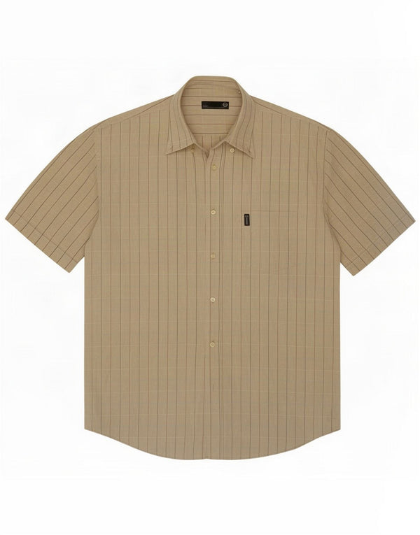 Sergio Tacchini Herren Kurzarmhemd 2XL Beige gestreift Baumwolle
