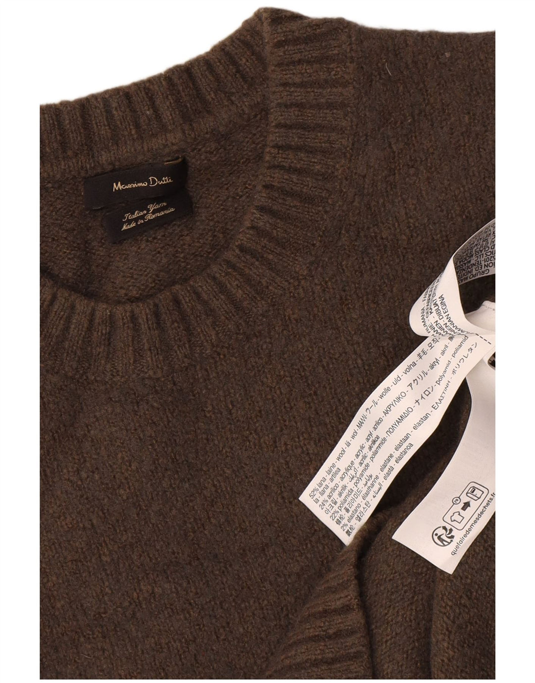 Massimo Dutti Damen-Pullover mit Rundhalsausschnitt, UK 16, große braune Wolle
