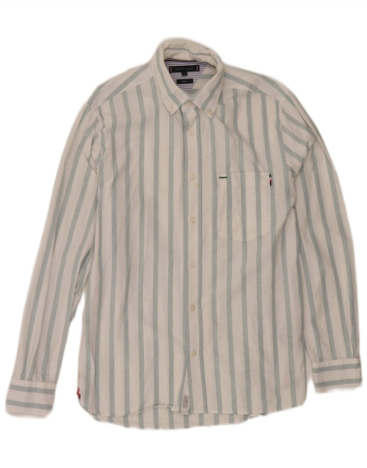 Tommy Hilfiger Herren-Hemd mit normaler Passform, mittelweiß, gestreift, Baumwolle