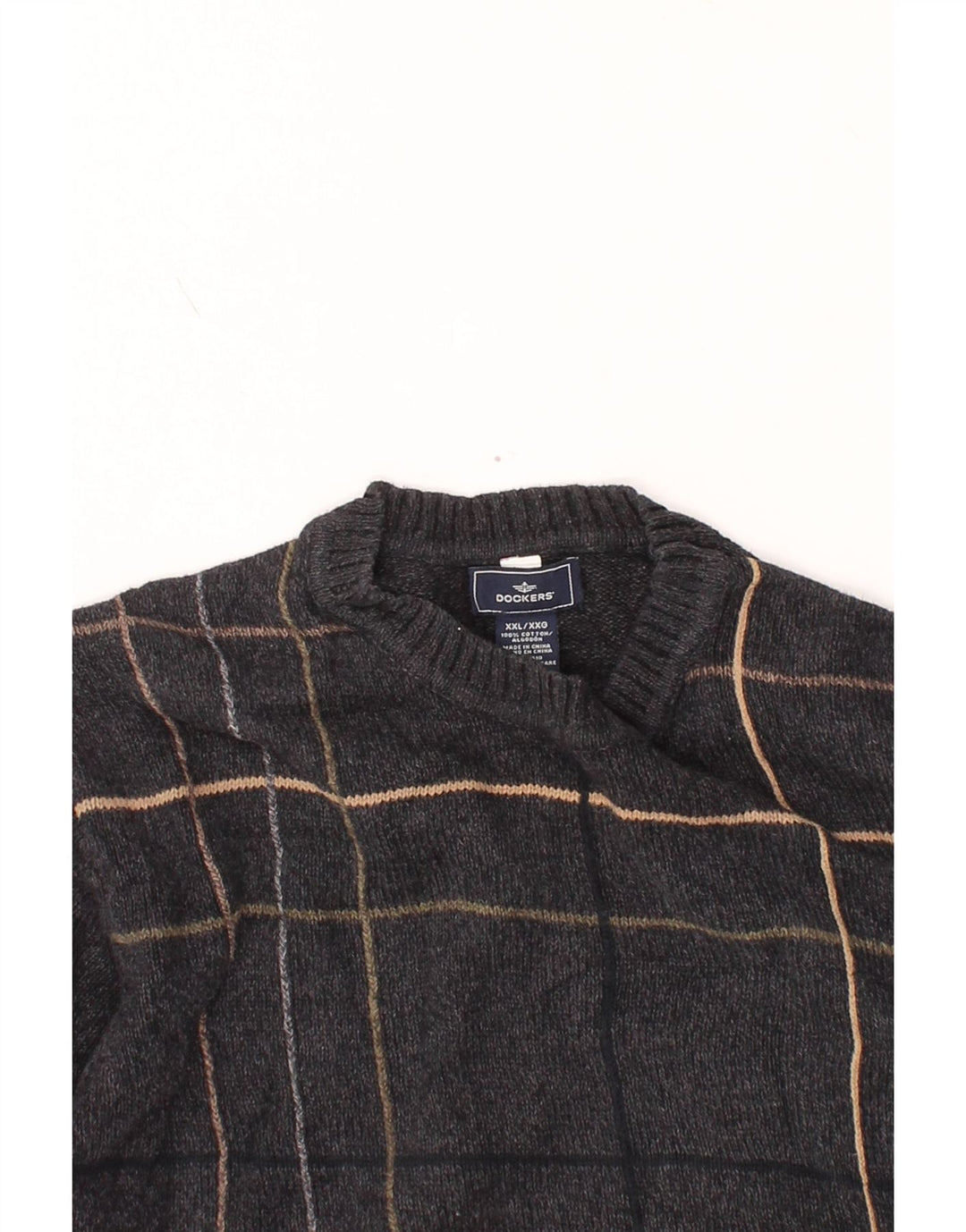 DOCKERS Herren-Pullover mit Rundhalsausschnitt, 2XL, grau karierte Baumwolle