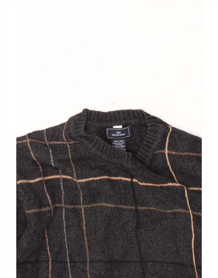 DOCKERS Herren-Pullover mit Rundhalsausschnitt, 2XL, grau karierte Baumwolle