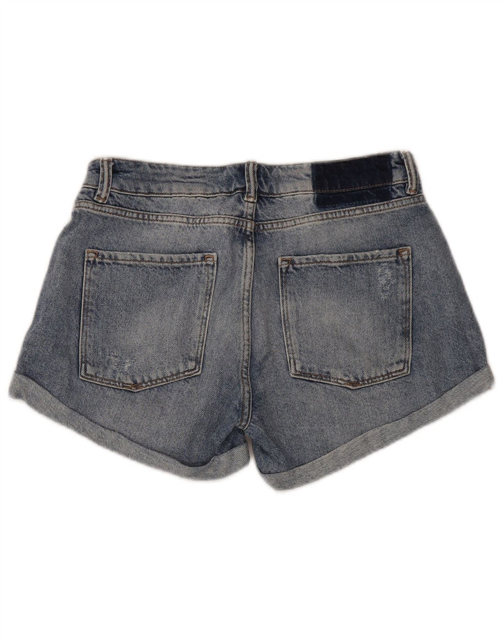 All Saints Damen-Jeansshorts im Distressed-Look, W30, mittelblaue Baumwolle