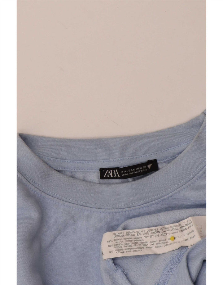 Zara Damen Crop Sweatshirt Pullover UK 14 Mittelblaues Polyester
