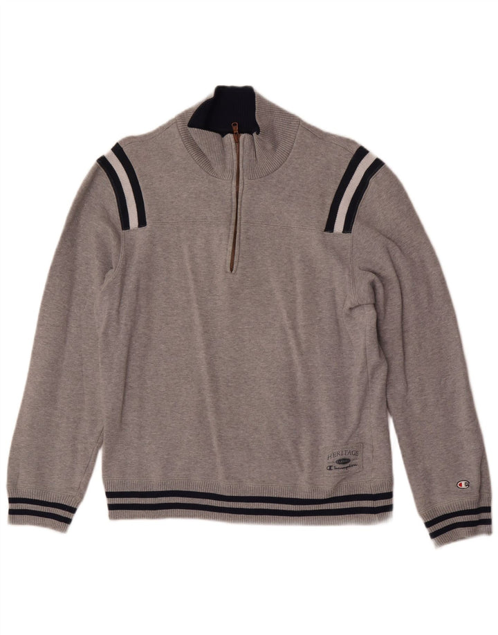 Champion Damen-Sweatshirt mit Reißverschluss am Hals, UK 12, Mittelgrau, Farbblock