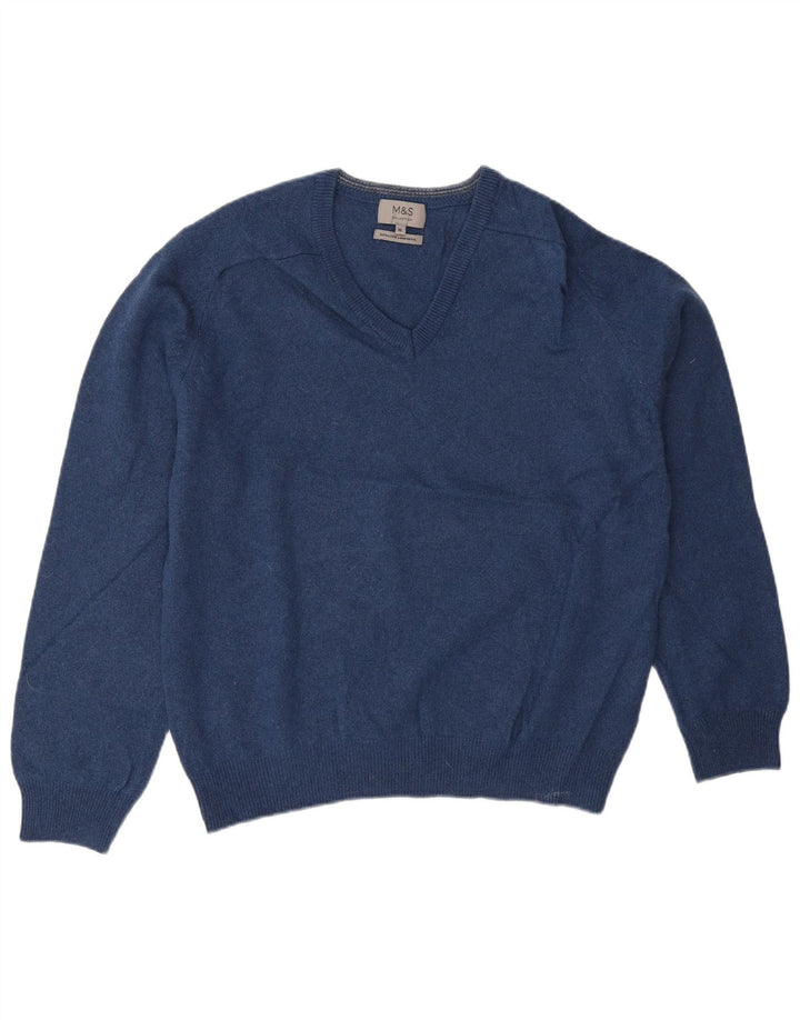 Marks & Spencer Herren-Pullover mit V-Ausschnitt, XL, blaue Wolle