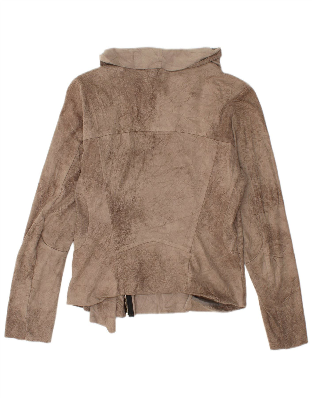 ZARA Damen Crop Bomberjacke UK 14 Large Braunes Batik-Polyester