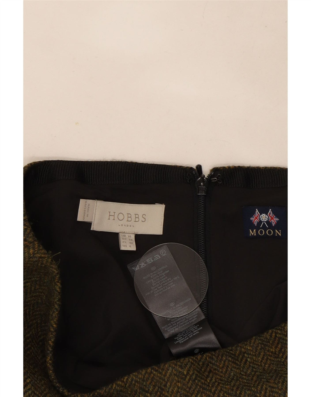 Hobbs Damen Bleistiftrock UK 10 Small W30 Khaki Fischgrätenwolle