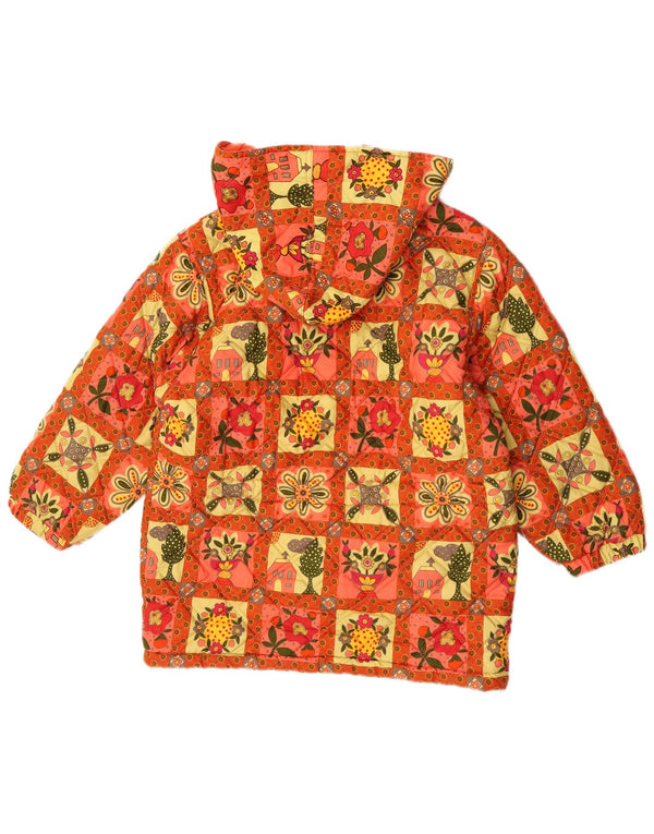 Stefanel Girls Hooded Quilted Jacket 13-14 Years Large Orange Floral