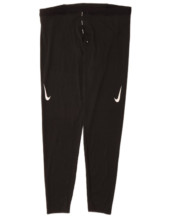 NIKE Damen Dri Fit Leggings UK 18 XL Schwarzes Nadelstreifen-Polyester