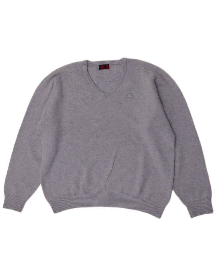 Kappa Herren-Pullover mit V-Ausschnitt, 2XL, blaue Schurwolle