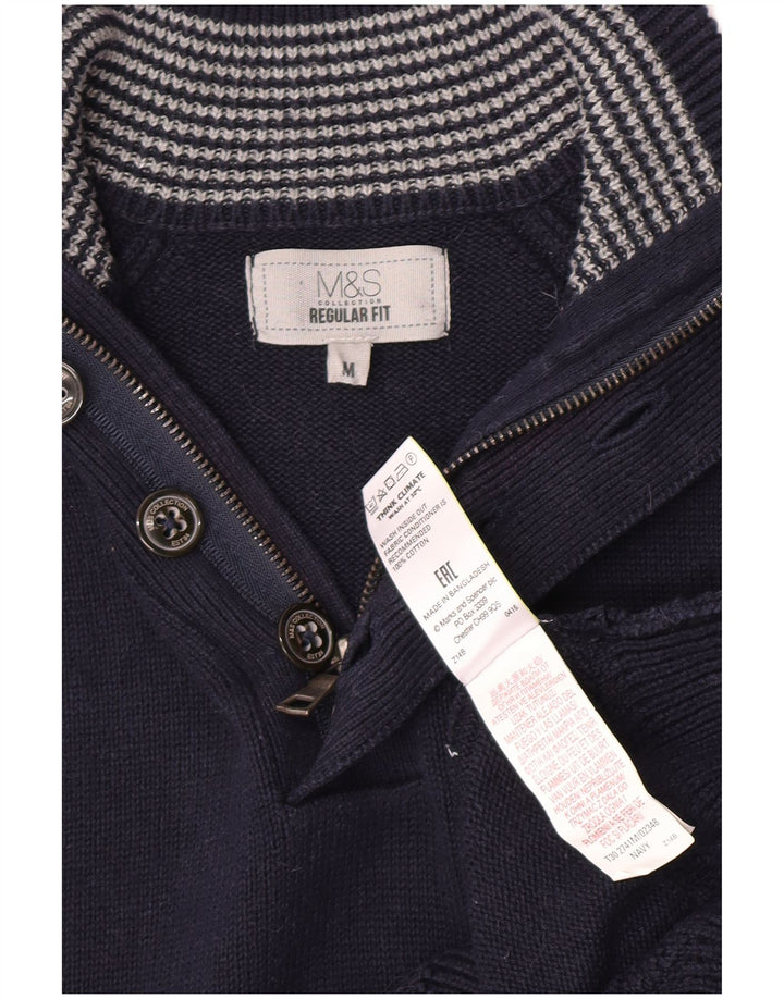 Marks & Spencer Herren-Pullover mit Knopfkragen, Mittelblau