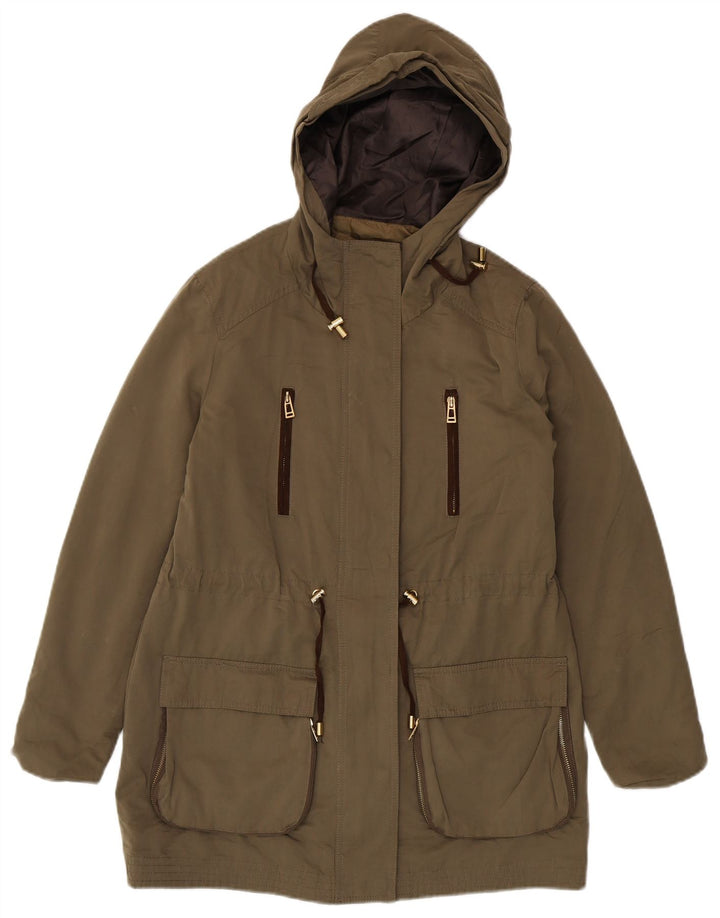 Zara Damen-Parka mit Kapuze, UK 16, Größe L, Khaki, Polyester