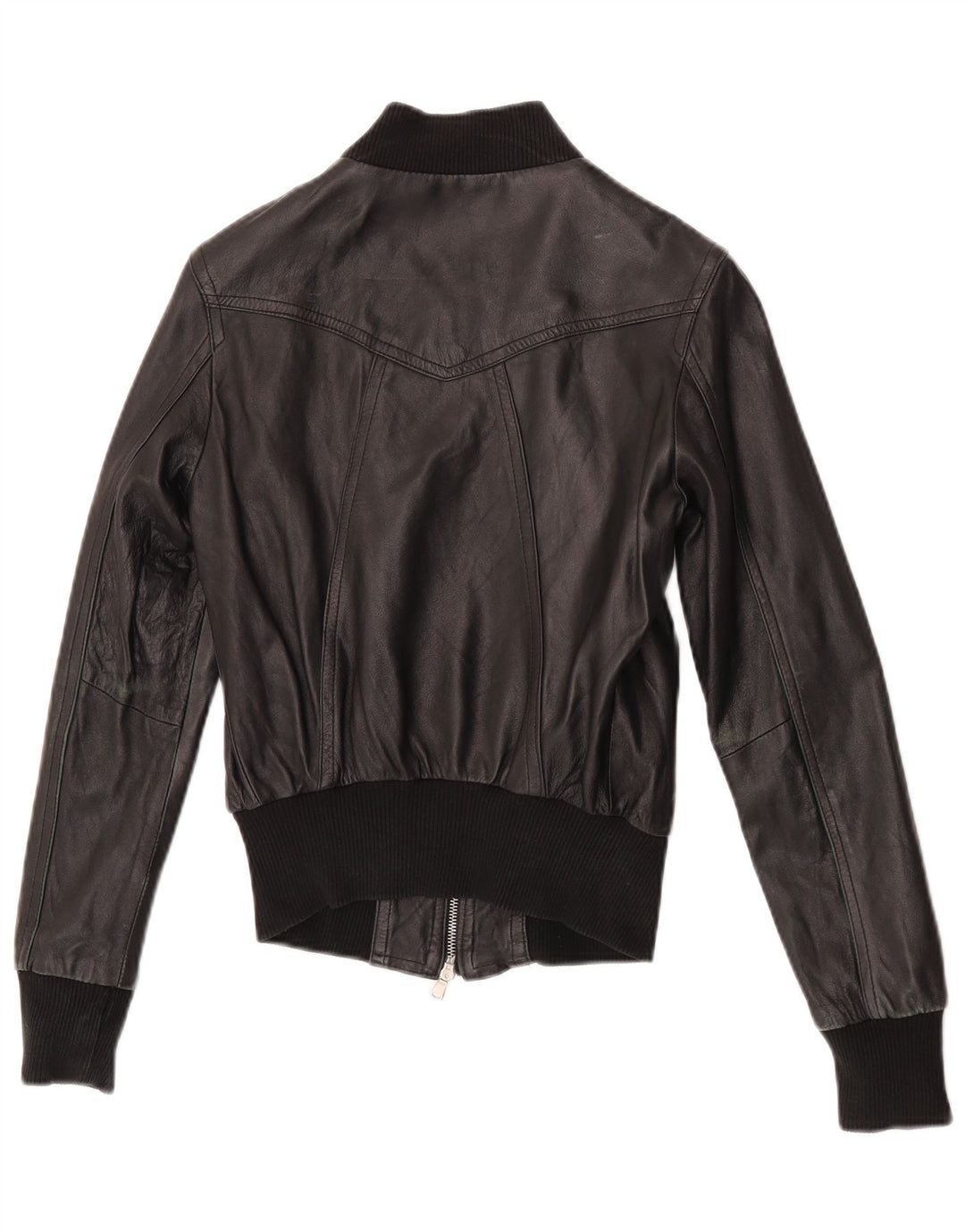 Astrid & Viola Damen Crop Lederjacke UK 8 Small Schwarzes Leder