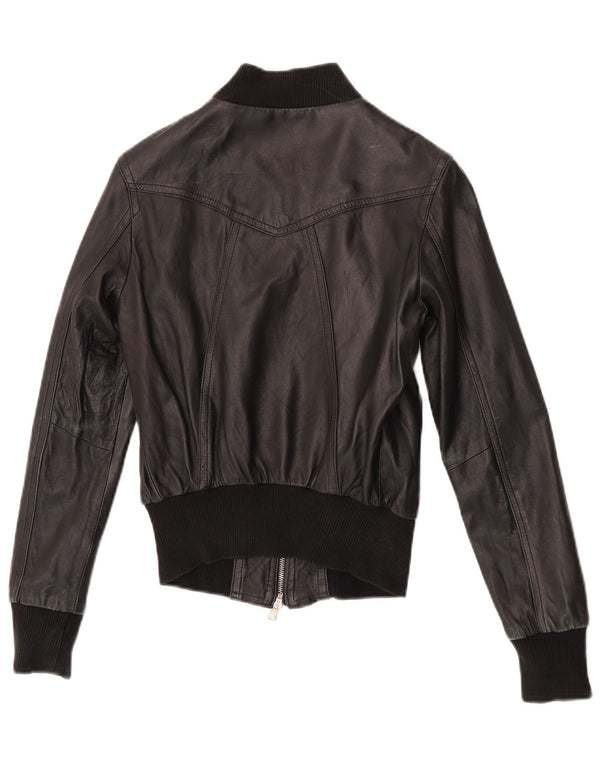 Astrid & Viola Damen Crop Lederjacke UK 8 Small Schwarzes Leder