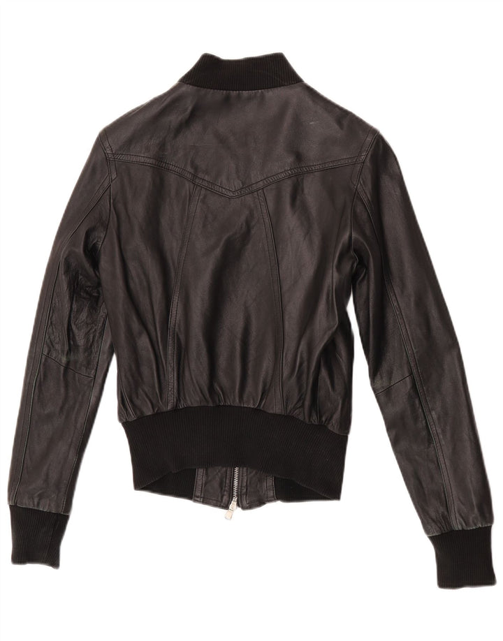 Astrid & Viola Damen Crop Lederjacke UK 8 Small Schwarzes Leder