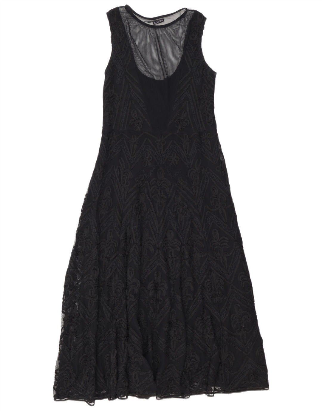 HUNZA Damen ärmelloses Maxikleid UK 18 XL Schwarz Paisley Viskose